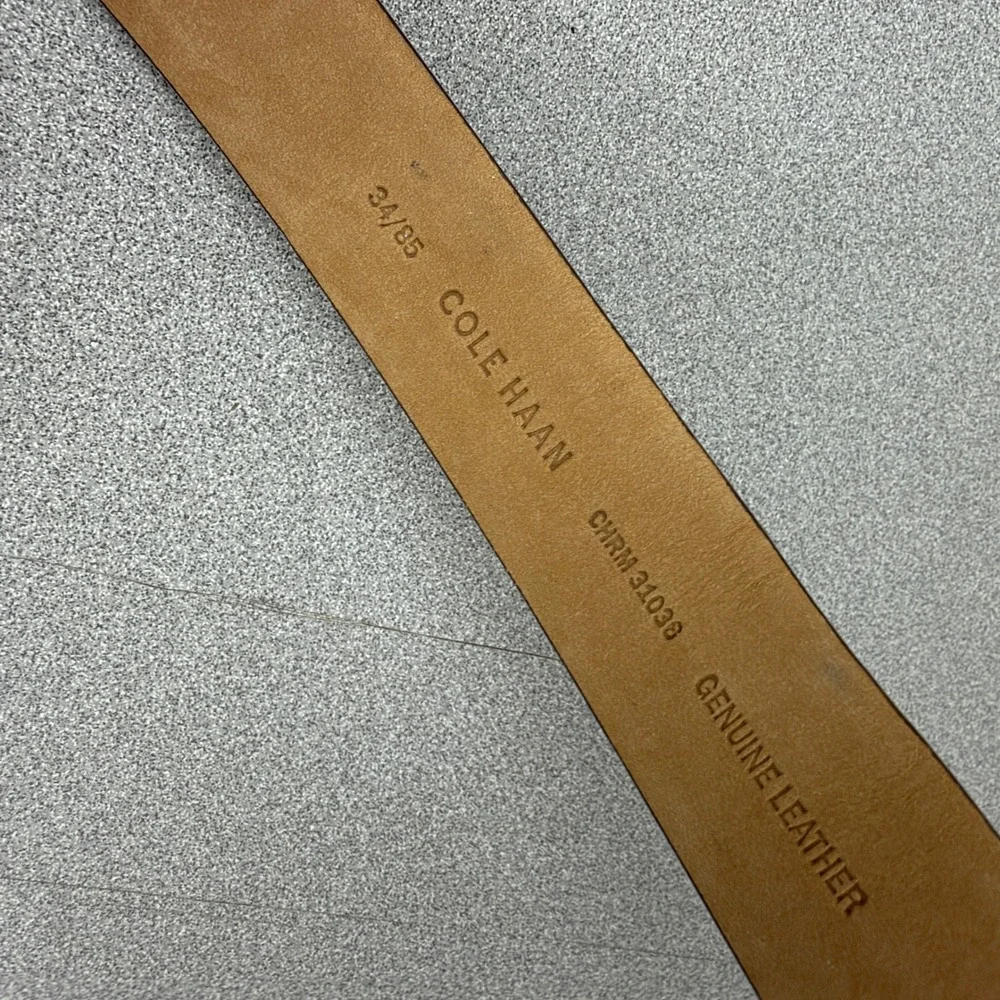 Cole Haan Belt Mens 34 Brown Leather Silver Tone Buckle Classic Everyday Dress